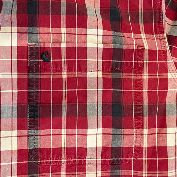 Carhartt Button Up Shirt Mens Red Plaid Long Sleeve Casual Workwear Large - Picture 3 of 7